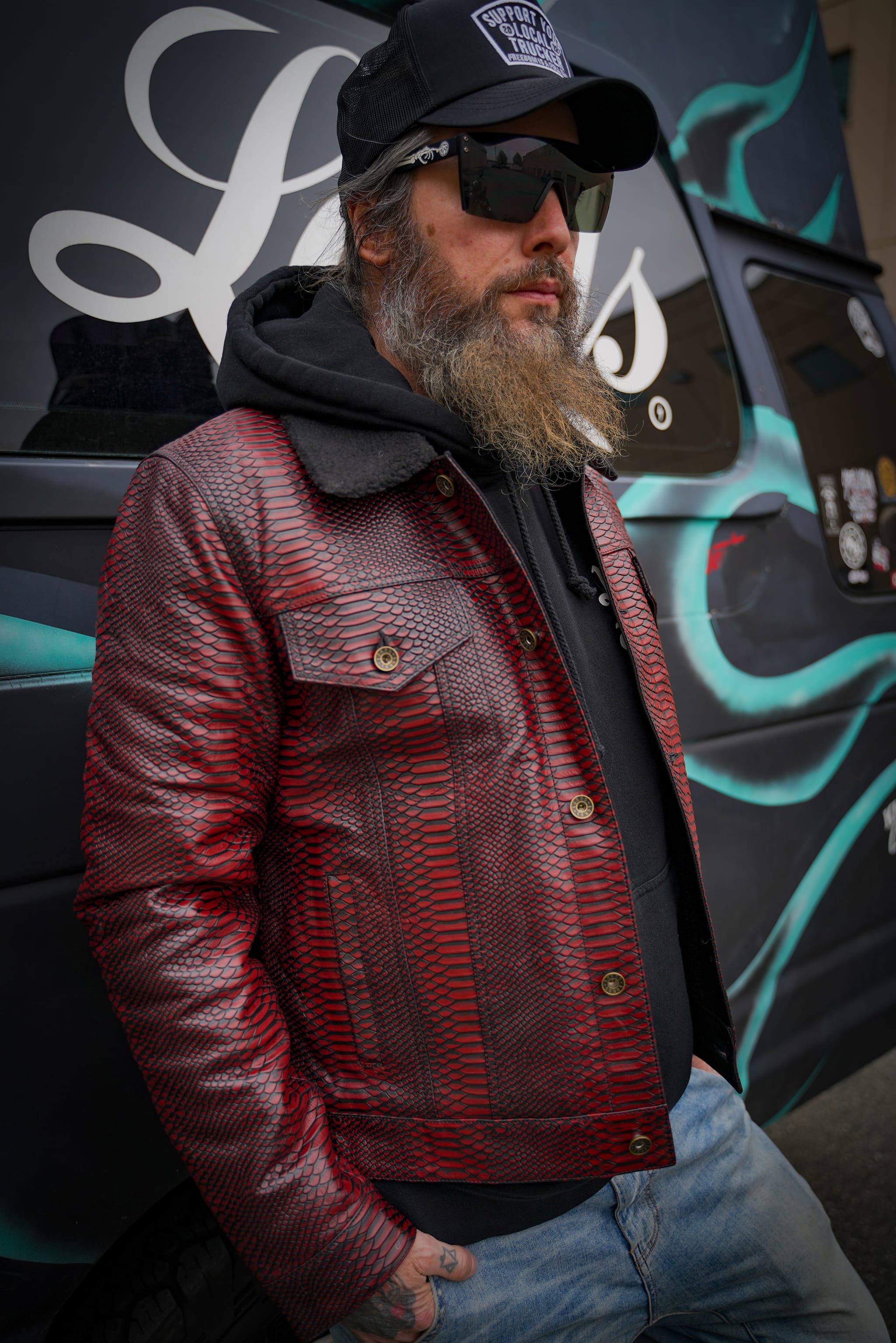 Lords x Cleaver Culture Steazy Ryder Jacket - Ox Blood Dragon Leather Sherpa