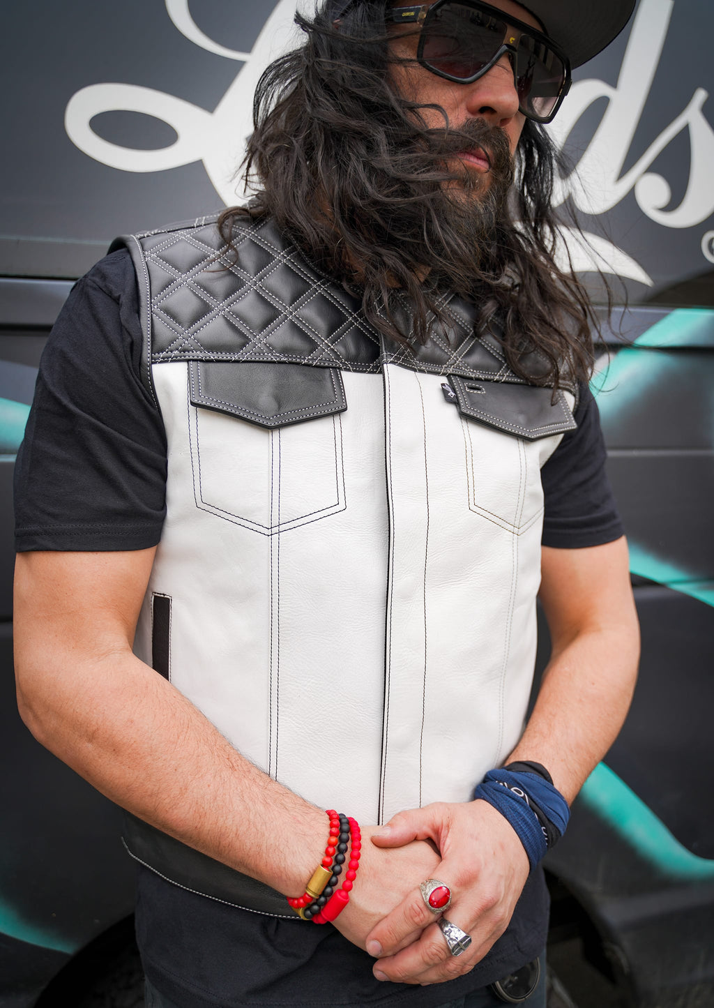 Lords x Cleaver Culture Moto Vest - White/Black Leather